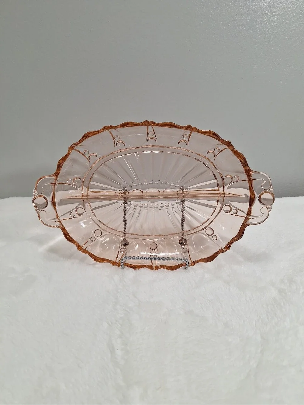 1940 Pink Depression Glass Divided Relish Dish Anchor Hocking Oyster & Pearl